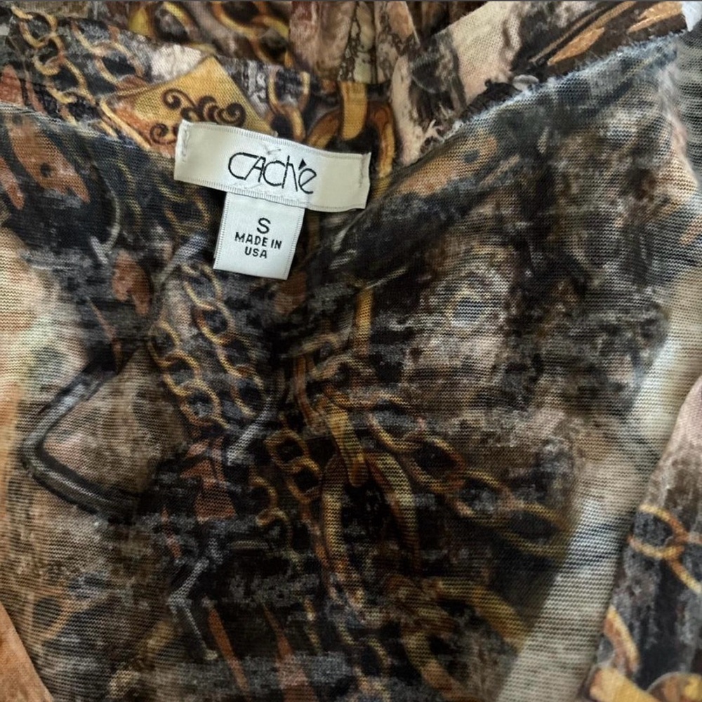 Cache Women's Long Sleeve Top with Gold Chain Print - Picture 5 of 6